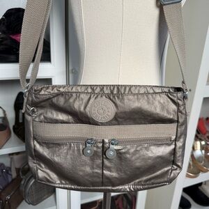 Kipling Angie Metallic Brown Crossbody Bag With Multiple Compartments
